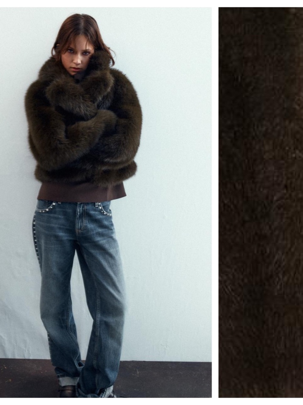 NWT. Zara Brown Faux Fur Short Coat. Size XS.